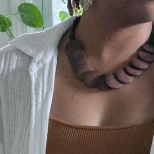 Vintage African Wood Disc Necklace long